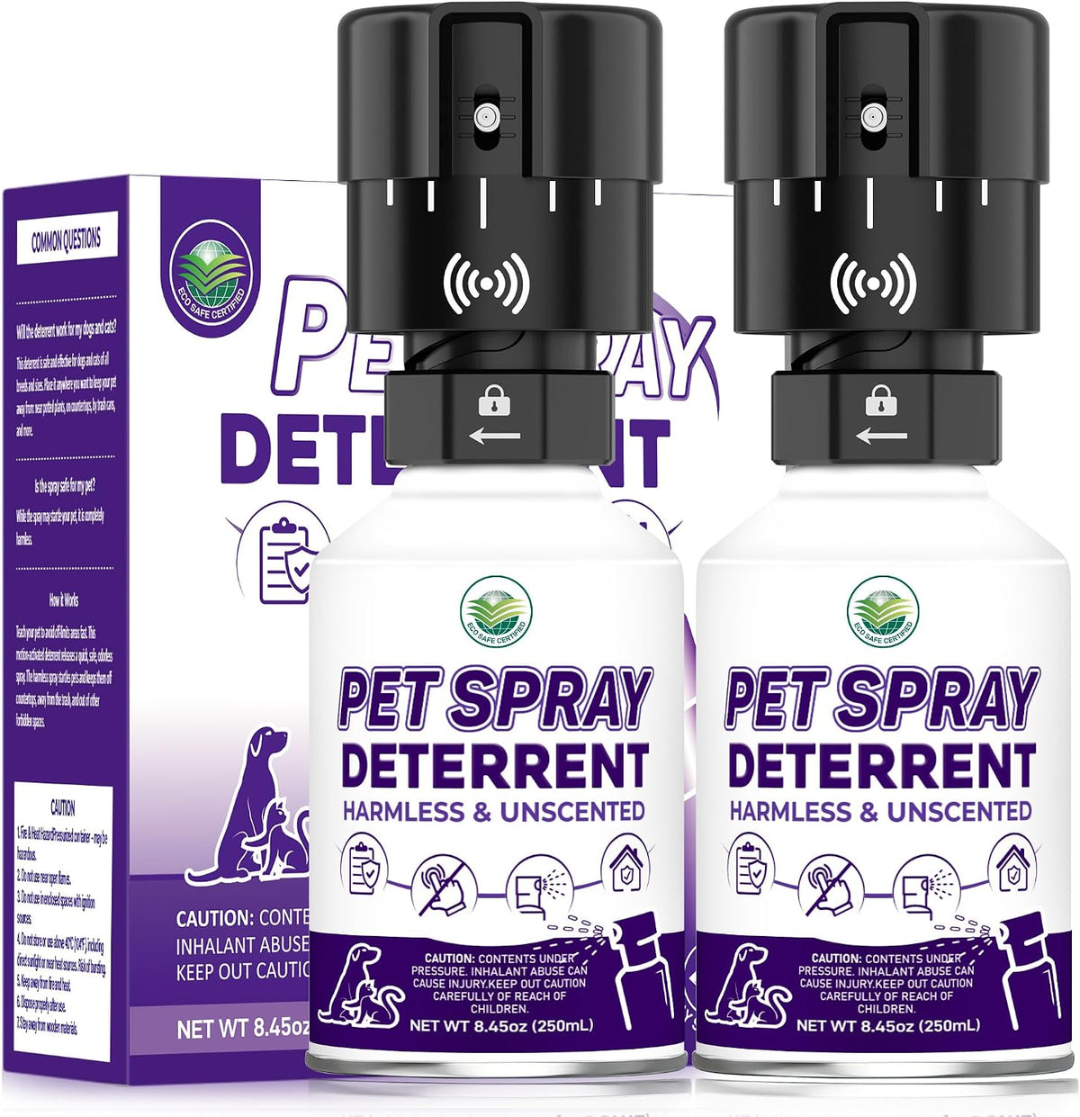 Two motion-activated cat deterrent spray units