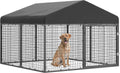 Large galvanized steel outdoor dog kennel with fabric roof cover