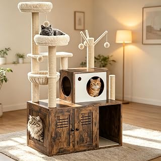 Takywep 55 Inch All-in-One Cat Tree with Litter Box Enclosure