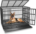 Black 48 in heavy duty metal dog crate on wheels