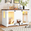 47.25-Inch Cat Litter Box Enclosure with LED Light, Stairs, Scratching Post and Smart Doors, White