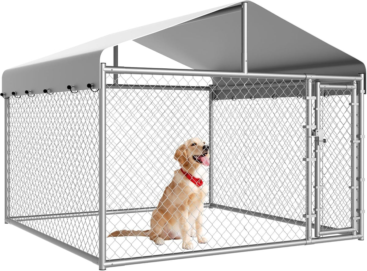 Galvanized chain link outdoor dog kennel with roof, 10 x 10 ft – view 3