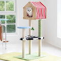 Farm cottage style cat tree with wooden house condo and sisal posts