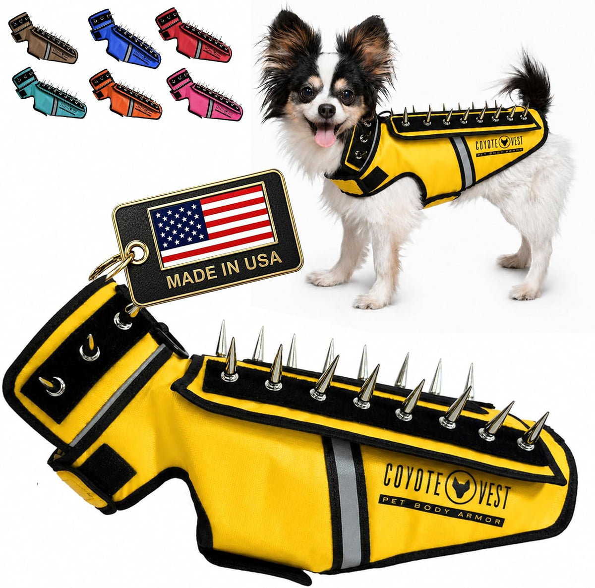 Fluorescent orange stab-resistant small dog harness vest with spike add-on – view 16