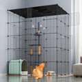 Five-tier black metal wire cat cage playpen with stacked panel levels