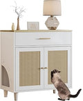 32 Inch Hidden Cat Litter Box Furniture with Drawer and 2 Sisal Doors, Side Cabinet with Storage, White