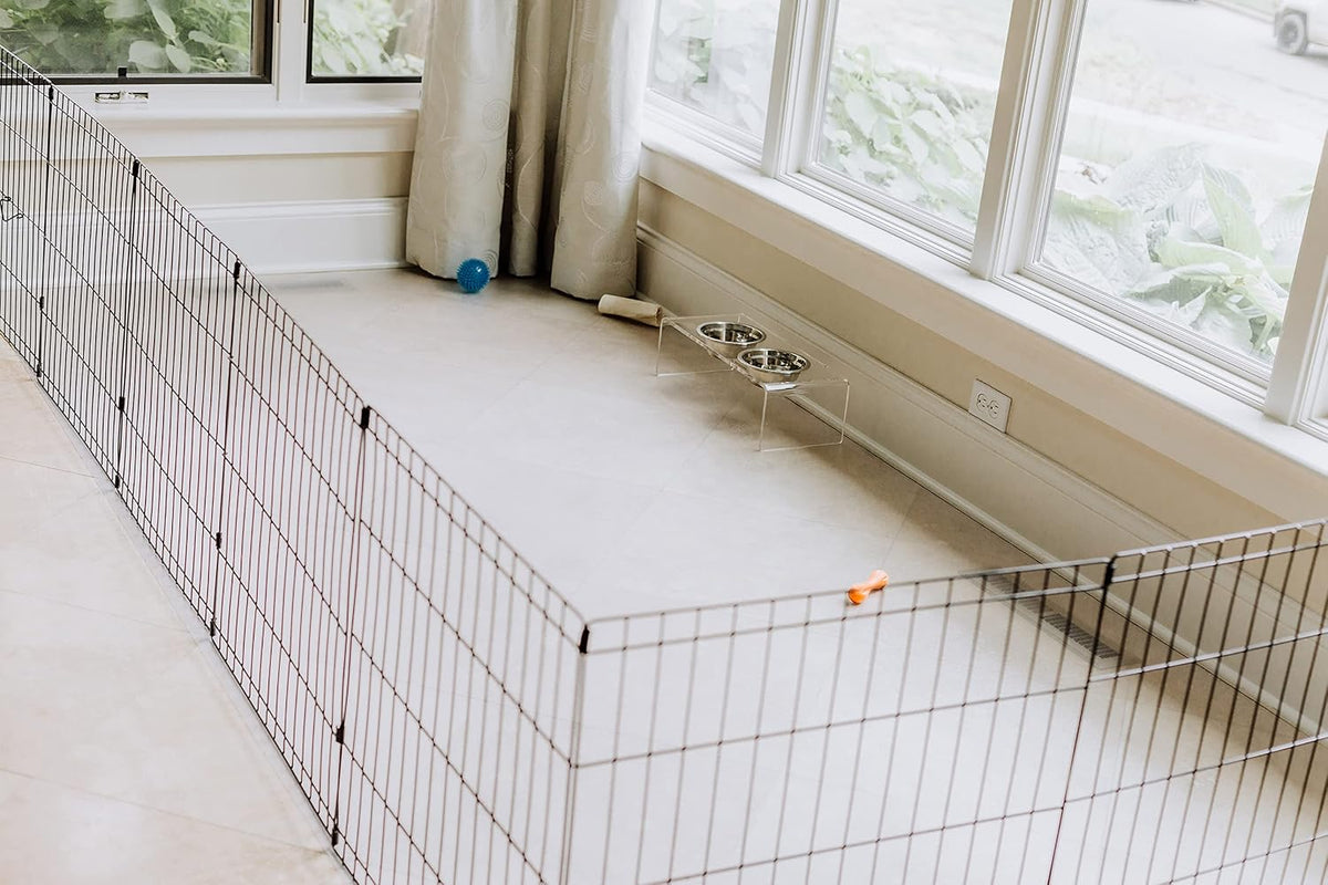Clear ceramic texture vinyl pet floor mat under a dog kennel