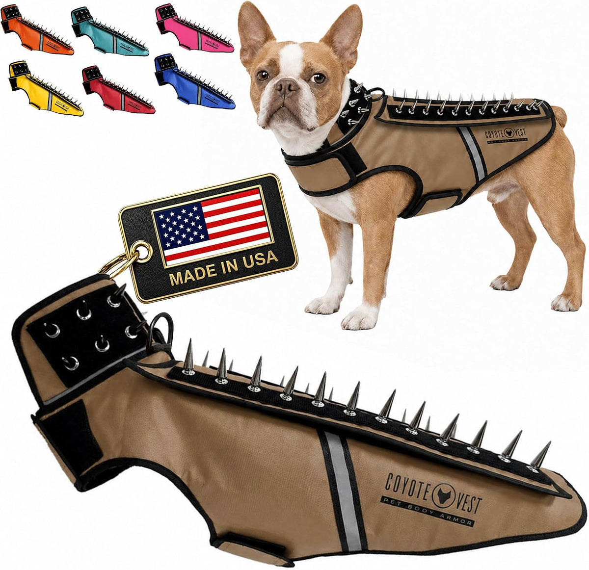 Fluorescent orange stab-resistant small dog harness vest with spike add-on – view 20