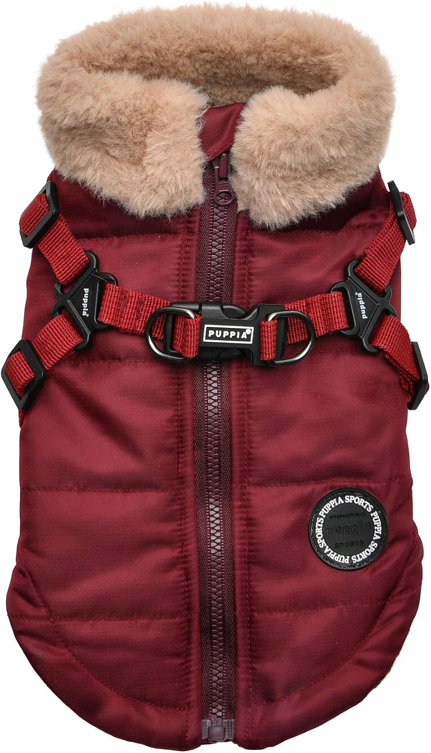 Khaki waterproof winter dog coat with integrated harness and fleece lining – view 5
