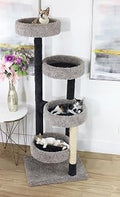 New Cat Condos Large 61-Inch Solid Wood Cat Tree with 4 Perches, Carpet and Sisal Posts, Beige, Made in USA