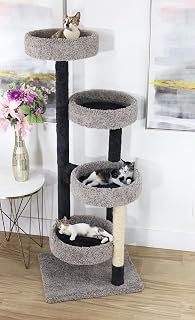 New Cat Condos Large 61-Inch Solid Wood Cat Tree with 4 Perches, Carpet and Sisal Posts, Beige, Made in USA