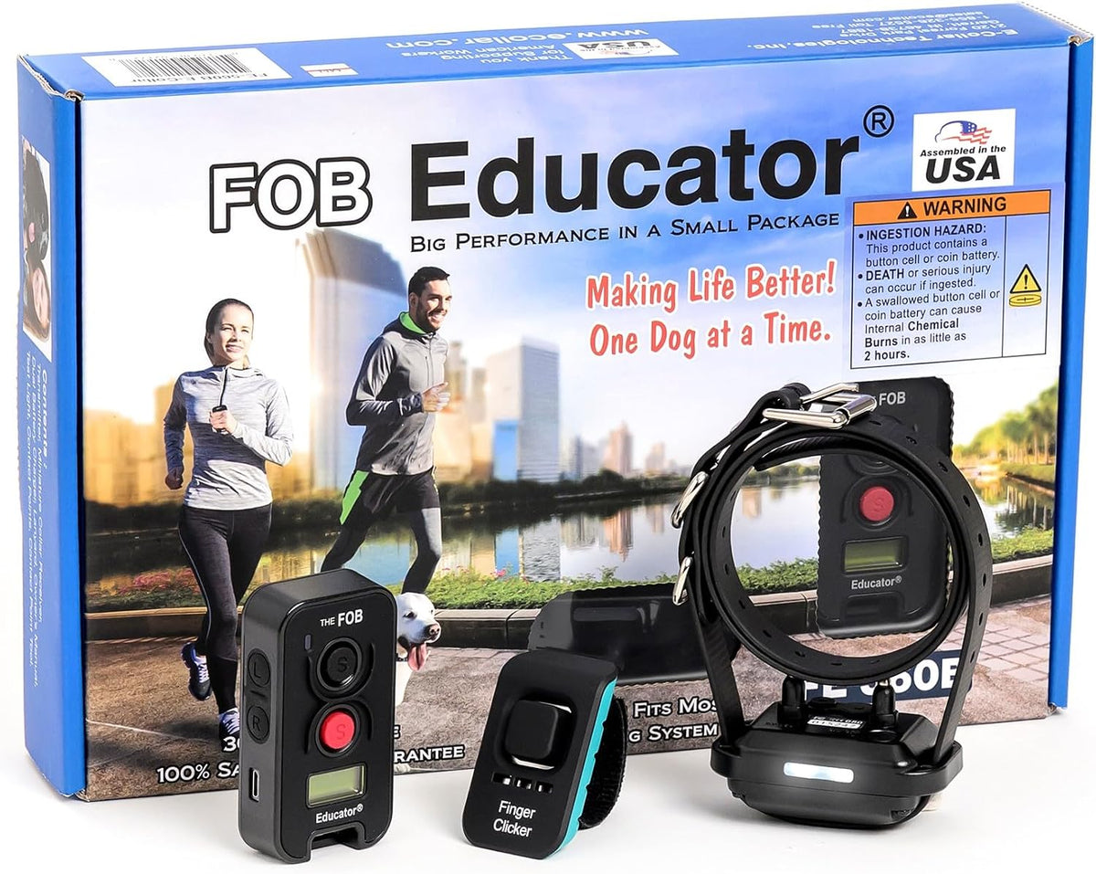 Black remote dog training collar with compact fob remote