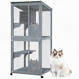 69-Inch 4-Tier Wooden Catio with Waterproof Roof