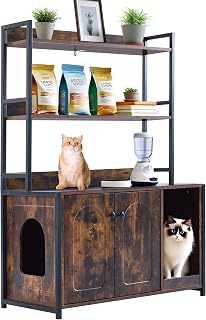 Garvee 52 Inch Cat Litter Box Enclosure with Shelves, Dog-Proof Wood Cabinet with Scratch Mat, Brown