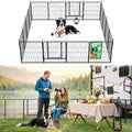 Portable 16 panel dog playpen set up at an RV campsite