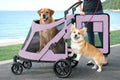 Pink pet stroller with mesh window and push button closure