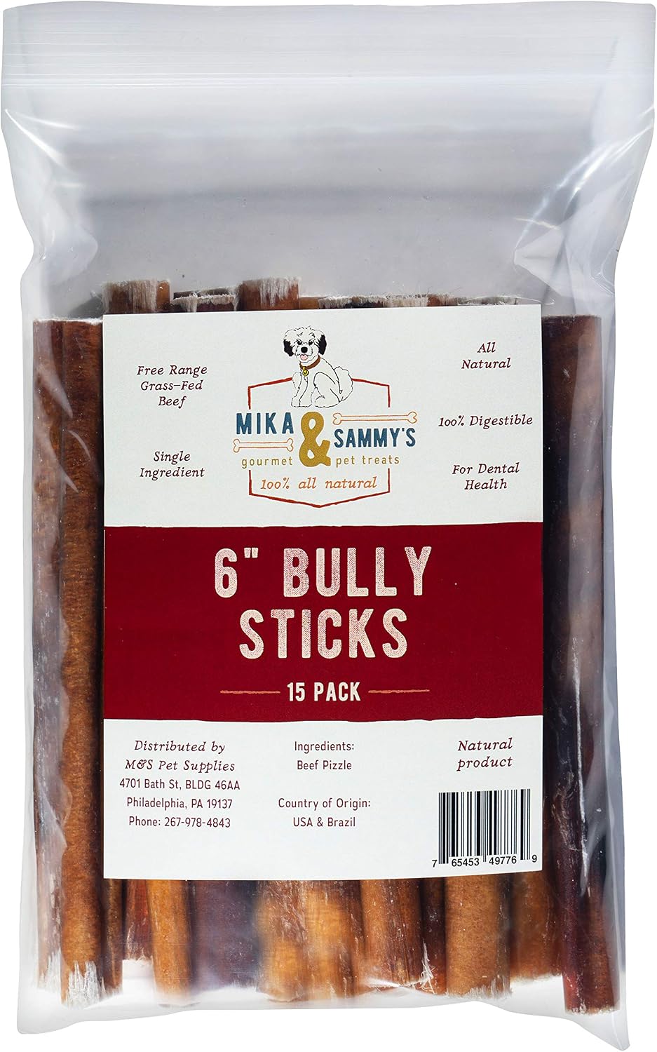 Thin 6 inch grass-fed beef bully sticks for small dogs – view 3