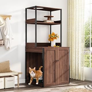 70.5 Inch Extra Tall Cat Litter Box Enclosure for Large Automatic Litter Boxes, with Storage Shelves, Rustic Brown