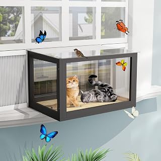 Cat Window Box Catio, Outdoor Cat Window Enclosure, Black