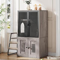 Garvee Double Cat Litter Box Enclosure with Ladder and Storage Space, Gray