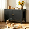 Black metal frame litter box enclosure end table with side entry