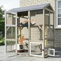 Catio Outdoor Cat Enclosure, 66.5 Inch Wooden Window Catio with 2 Scratching Posts, 2 Resting Rooms and Waterproof Roof, for