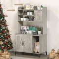 Large Cat Litter Box Enclosure Furniture, 51-Inch Tall Hidden Cabinet with Shelves and Litter Mat, Farmhouse Grey