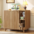 Walnut fluted wood litter box enclosure cabinet with doors – view 2