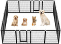 Black 40 inch metal dog playpen with 16 panels and a gate door