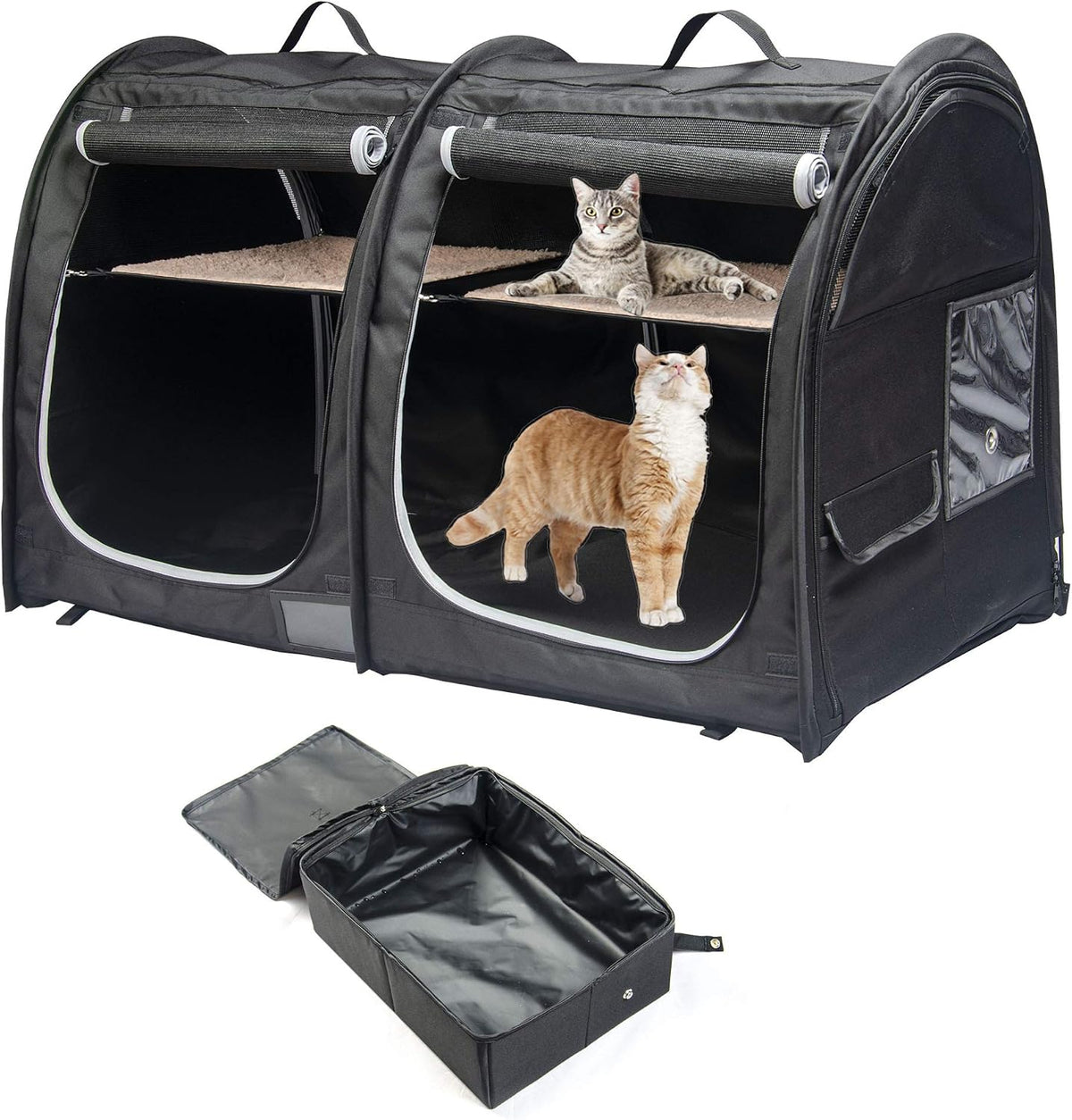 Portable folding twin compartment pet cage with hammocks and carry bag – view 6