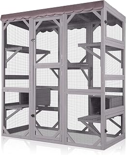 Catio Large Outdoor Walk-In Cat Enclosure with Door, Platform and Small House, 62.6 Inch