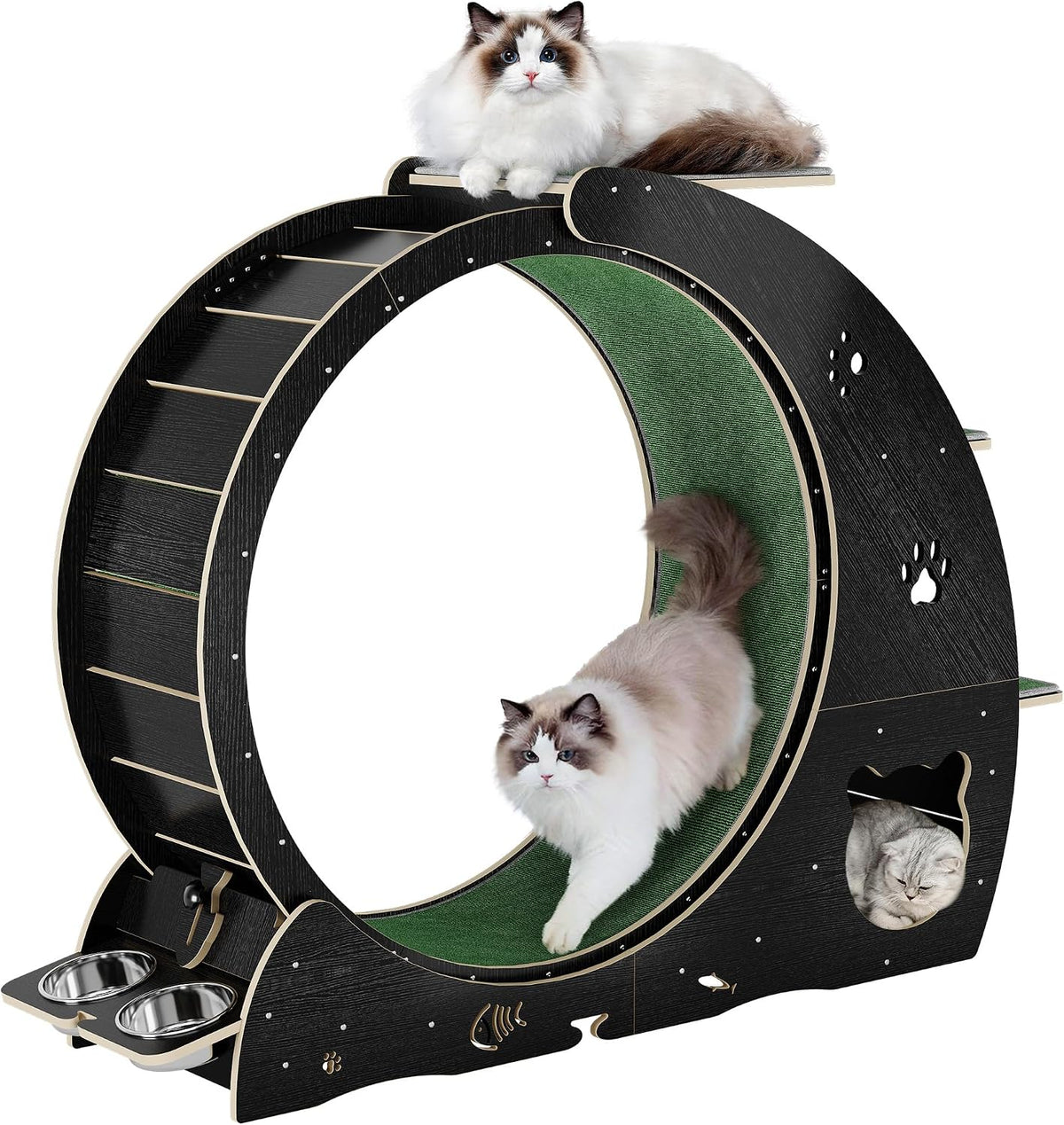 48-inch cat exercise wheel with attached three-level jumping tower – view 3