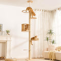 Floor-to-ceiling four-level wooden cat tree with two condos and perches – view 3