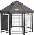 Black octagonal 4 ft pet gazebo kennel with canopy