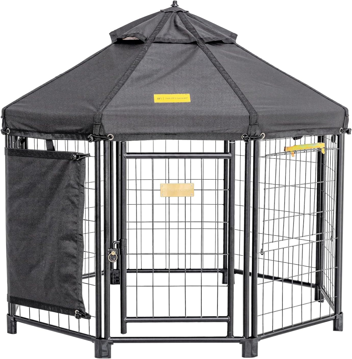 Black octagonal 4 ft pet gazebo kennel with canopy