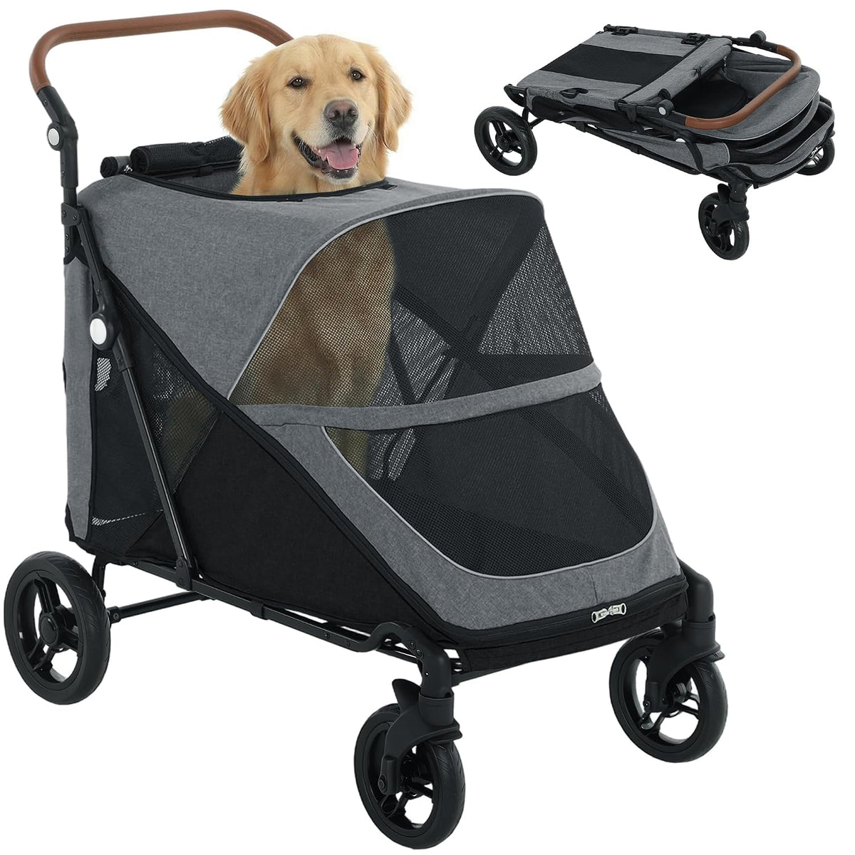 Teal four wheel pet stroller wagon with mesh window – view 2
