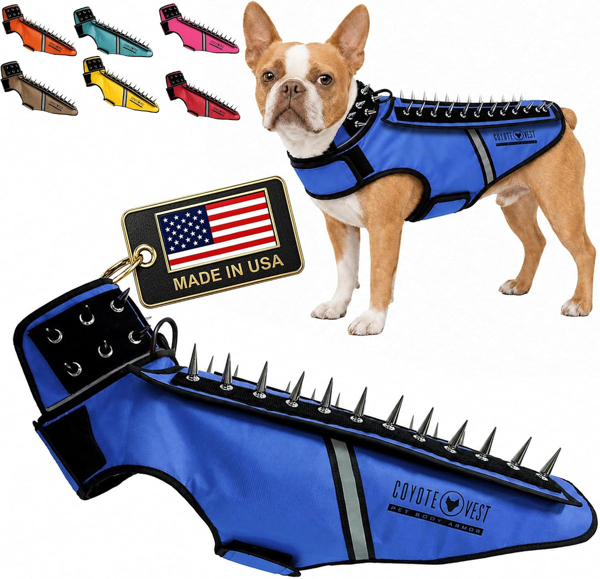 Fluorescent orange stab-resistant small dog harness vest with spike add-on – view 5