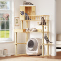 61 inch six-tier corner cat tree over an automatic litter box