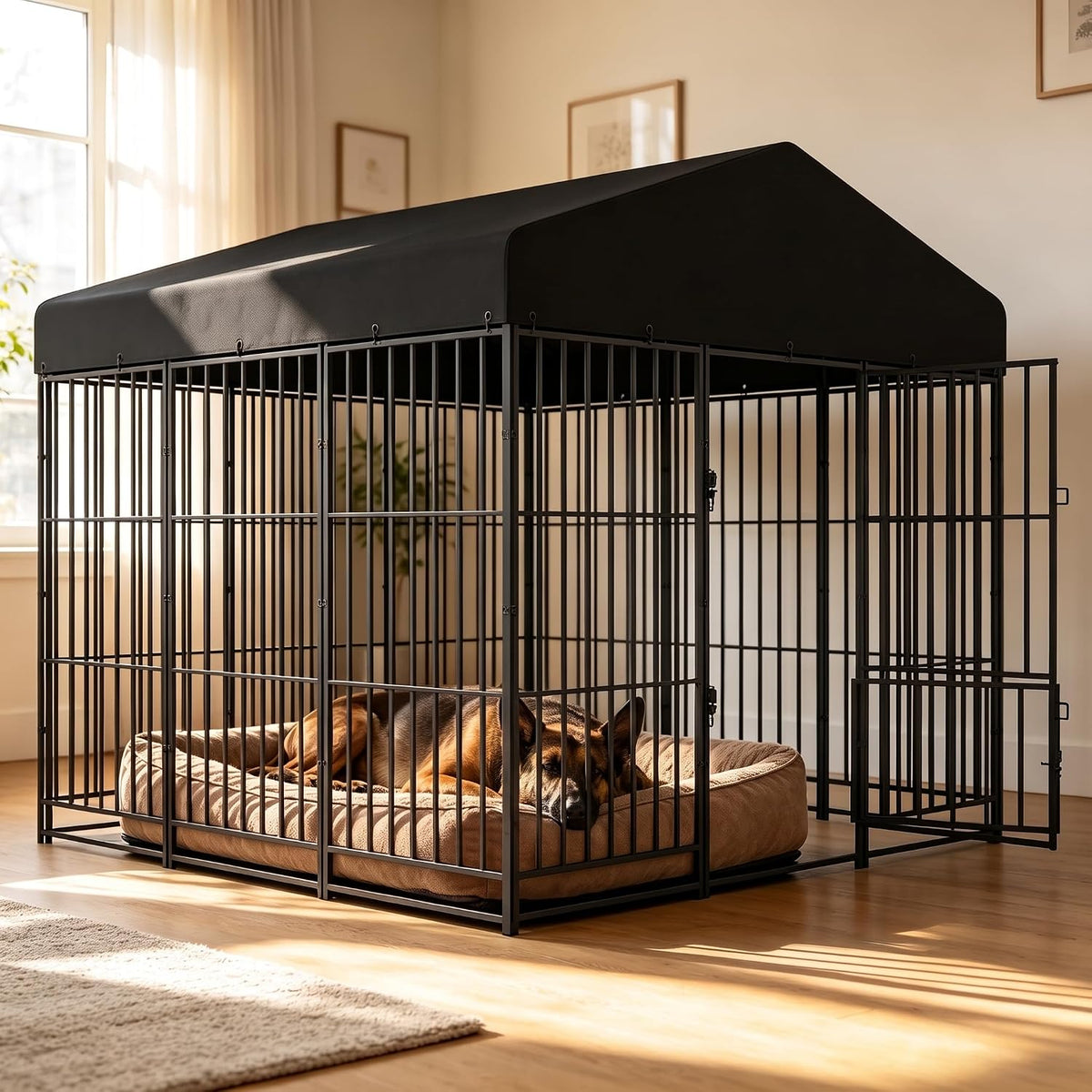 Extra large black steel dog kennel playpen with two locking doors
