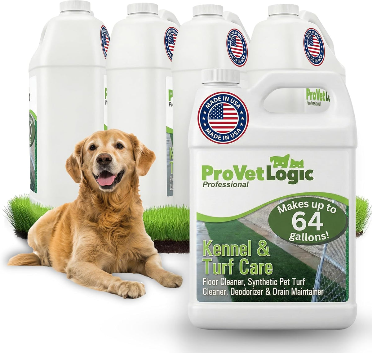 Four jugs of concentrated kennel and synthetic turf cleaner