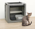 Collapsible portable cat condo with mesh doors, perch and shoulder strap