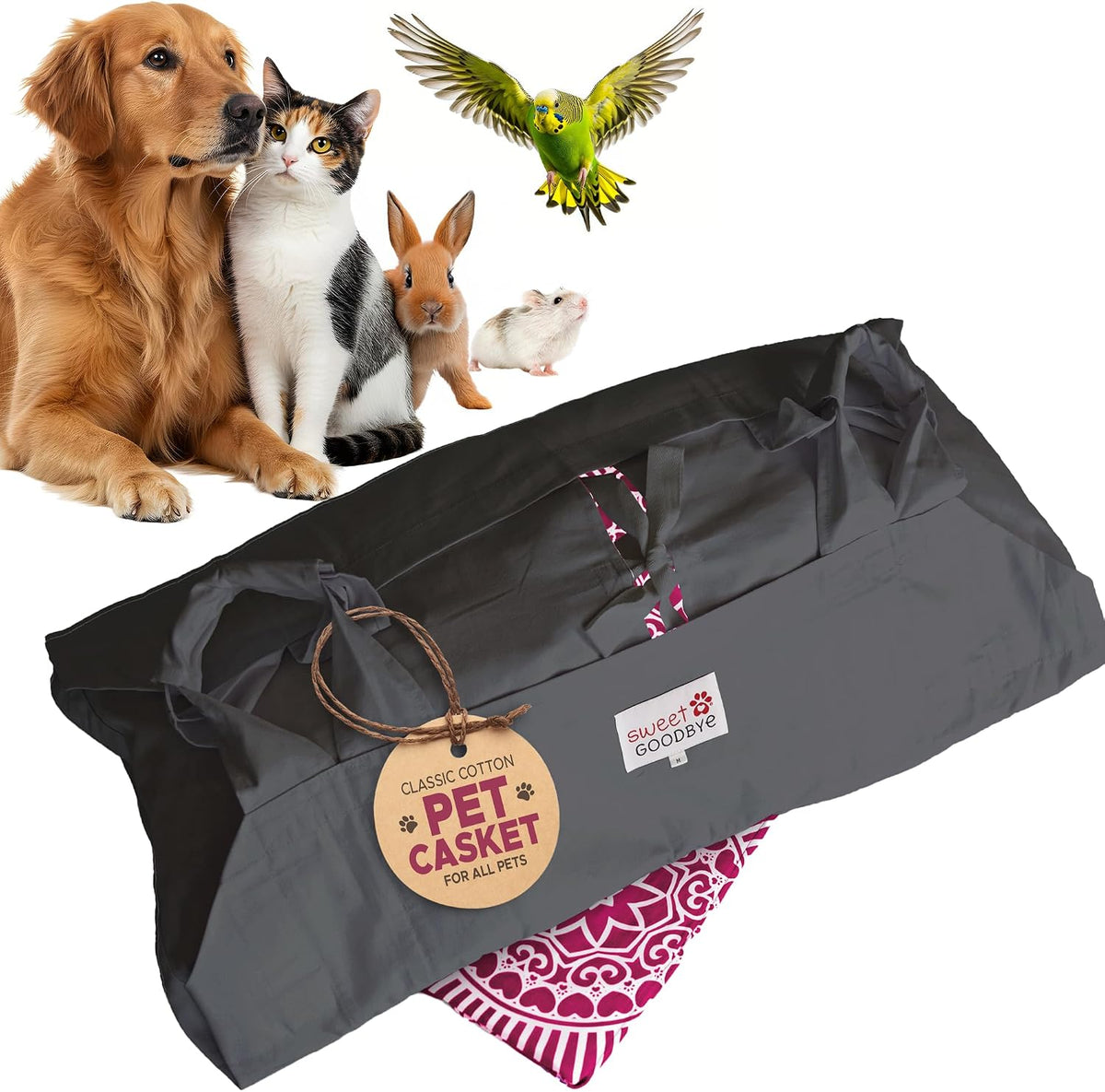 Black and pink cotton pet burial shroud set