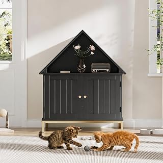 Wooden Cat Litter Box Enclosure, House-Shaped Design
