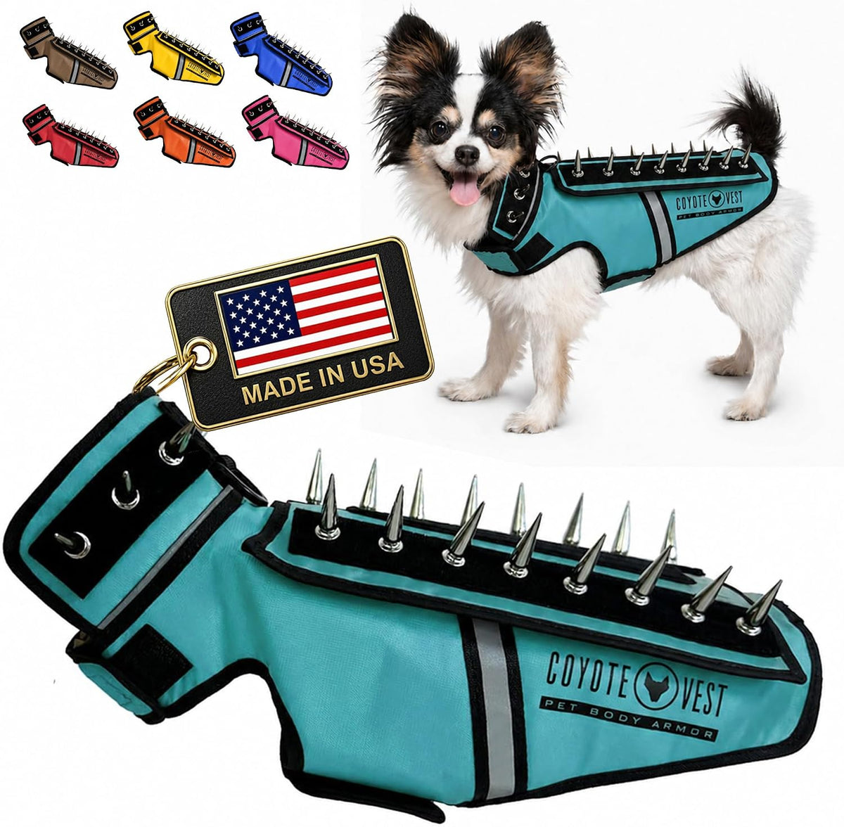 Fluorescent orange stab-resistant small dog harness vest with spike add-on – view 13