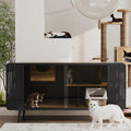 Black 55 inch litter box enclosure cabinet with sliding glass door