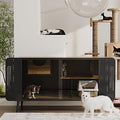GDFStudio 55 Inch Cat Litter Box Enclosure Furniture with Sliding Tempered Glass Door and Internal Shelves, Black