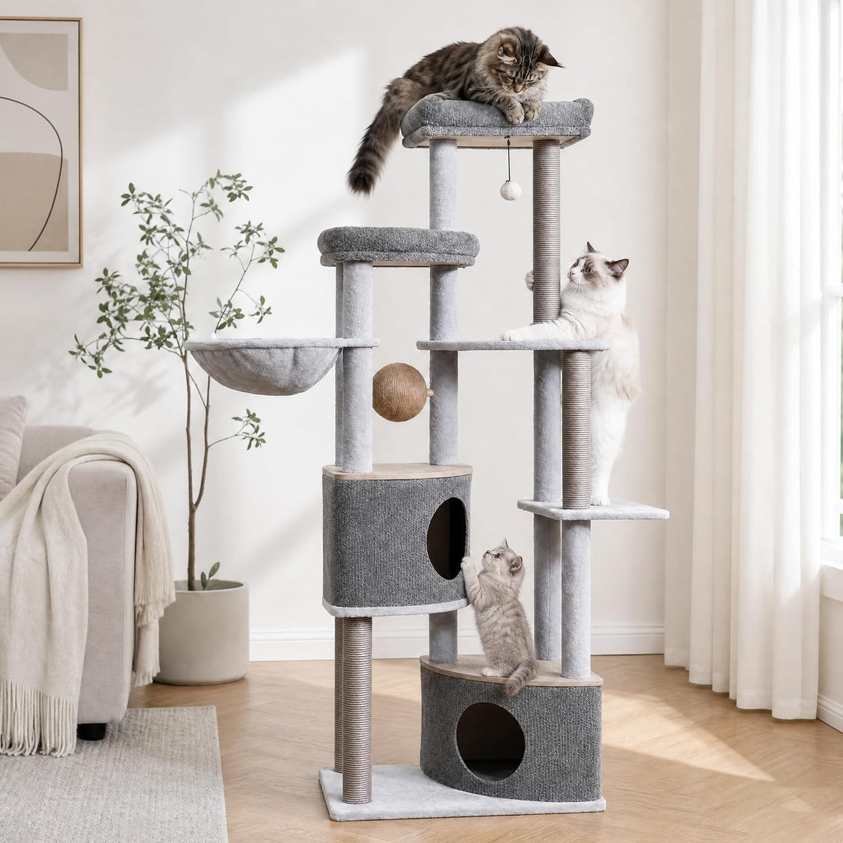 Modern 68.5 inch wooden multi-level cat tree