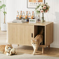 Wooden litter box enclosure cabinet with fluted sliding door on solid wood legs – view 2