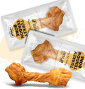 Turkey tendon strip dog chews arranged beside their box – view 6