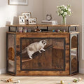 TITIMO Corner Cat Litter Box Enclosure, Cat Cage Furniture with 2-Tier Shelves